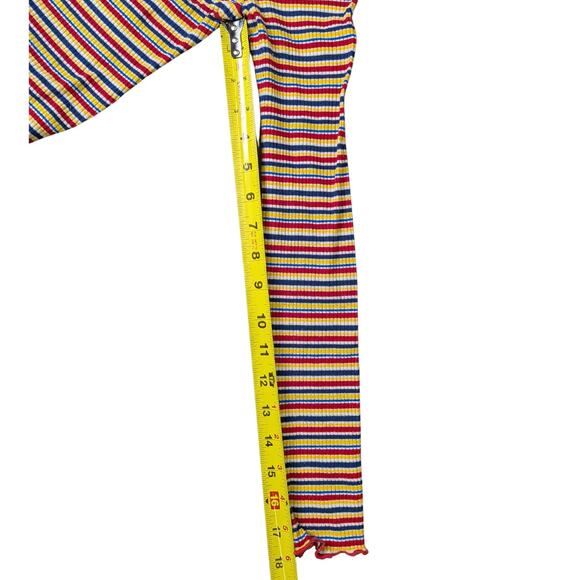 Rainbows & Cupcakes Y2K Rainbow Striped Fitted Top with Lettuce Hem | Women's XS - Picture 6 of 6